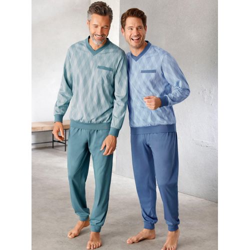 Schlafanzug KINGS CLUB, Herren, Gr. 48/50, bunt (mint, blau), 100% Baumwolle, Langarm, Homewear-Sets