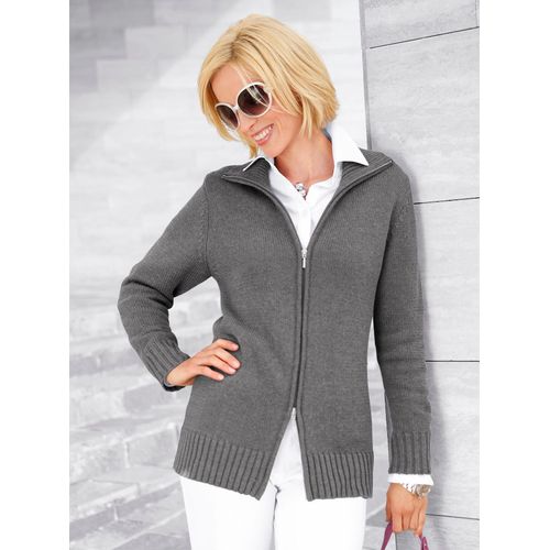 Strickjacke CASUAL LOOKS, Damen, Gr. 40, grau (grau, meliert), 50% Baumwolle, 50% Polyacryl, unifarben, meliert, figurumspielend, Langarm, Strickjacken