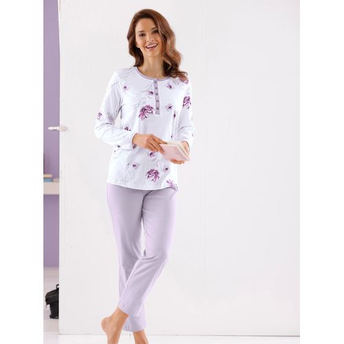 Schlafanzug WÄSCHEPUR, Damen, Gr. 40/42, lila (ecru, flieder), 100% Baumwolle, Homewear-Sets