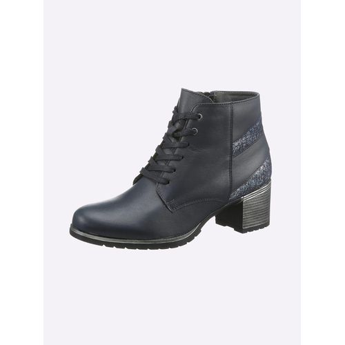 Schnürstiefelette HEINE, Damen, Gr. 42, blau (marine), Leder, Glattleder, modisch, Schuhe