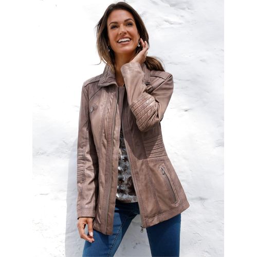 Lederjacke INSPIRATIONEN, Damen, Gr. 54, grau (taupe), 100% Lammnappaleder, unifarben, Jacken