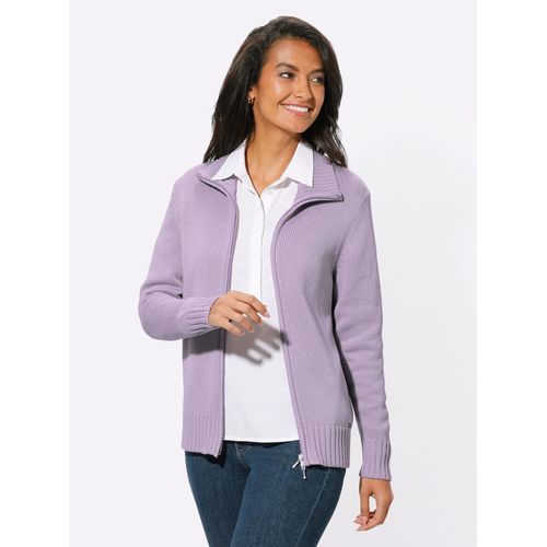 Strickjacke CASUAL LOOKS, Damen, Gr. 40, lila (flieder), 50% Baumwolle, 50% Polyacryl, unifarben, figurumspielend, Langarm, Strickjacken