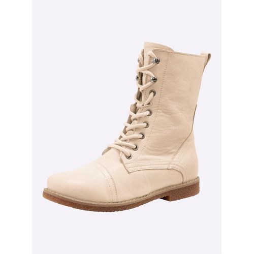 Schnürstiefelette, Damen, Gr. 36, beige (creme), Leder, Glattleder, modisch, Schuhe