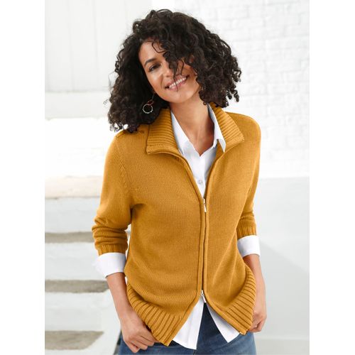 Strickjacke CASUAL LOOKS, Damen, Gr. 46, gelb (maisgelb), 50% Baumwolle, 50% Polyacryl, unifarben, meliert, figurumspielend, Langarm, Strickjacken