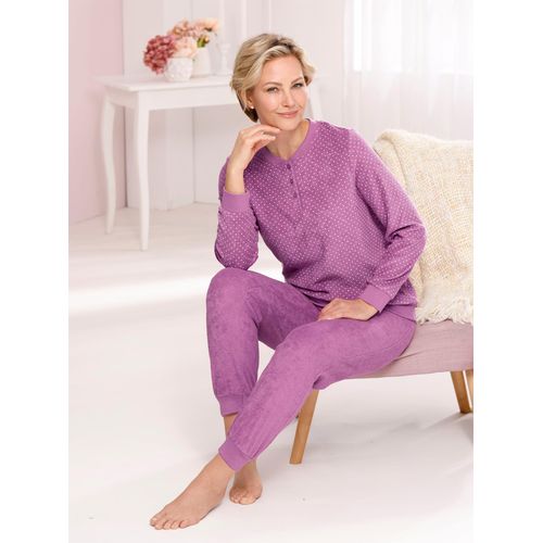 Schlafanzug WÄSCHEPUR, Damen, Gr. 48/50, lila (orchidee, weiß), 80% Baumwolle, 20% Polyester, Homewear-Sets