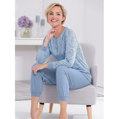 Schlafanzug WÄSCHEPUR, Damen, Gr. 44/46, blau (bleu), 100% Baumwolle, Homewear-Sets