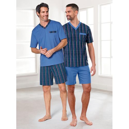 Shorty WÄSCHEPUR, Herren, Gr. 56/58, blau (blau, marine), 100% Baumwolle, Kurzarm, Homewear-Sets