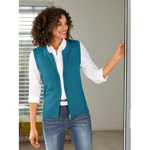 Strickweste CASUAL LOOKS, Damen, Gr. 40, blau (petrol), 50% Baumwolle, 50% Polyacryl, unifarben, meliert, Westen
