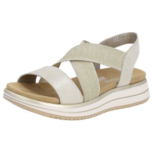 Riemchensandale REMONTE, Damen, Gr. 41, beige (hellbeige, goldfarben), Veloursleder, sportlich, Schuhe, Sommerschuh, Sandalette, Keilabsatz, mit praktischem Gummizug