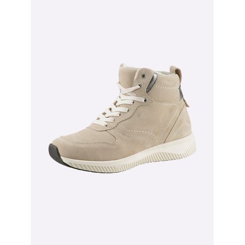 Schnürstiefelette HEINE, Damen, Gr. 36, beige (sand), Leder, Veloursleder, sportlich, Schuhe