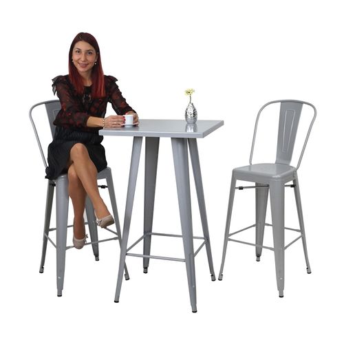 Set Stehtisch + 2x Barhocker MCW-A73, Barhocker Bartisch, Metall Industriedesign ~ grau