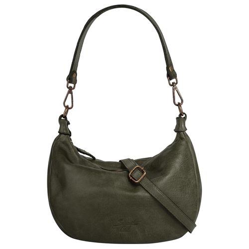 Umhängetasche SAMANTHA LOOK, Damen, Gr. B/H/T: 28cm x 21cm x 8cm onesize, grün (dunkelgrün), Leder, unifarben, leicht glänzend, Taschen, echt Leder, Made in Italy
