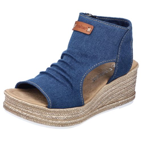 Schaftsandale RIEKER, Damen, Gr. 42, blau (jeansblau), Textil, modisch, Schuhe, Keilsandalette, Sommerschuh, Plateausohle, in veganer Verarbeitung