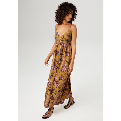 Sommerkleid ANISTON CASUAL, Damen, Gr. 44, N-Gr, bunt (curry, altrosa, beere, bordeaux, schwarz), Web, Obermaterial: 100% Viskose, bedruckt, geblümt, feminin, figurumspielend bodenlang, V-Ausschnitt, Kleider, mit farbharmonischen, großflächigen Blumendruck - NEUE KOLLEKTION