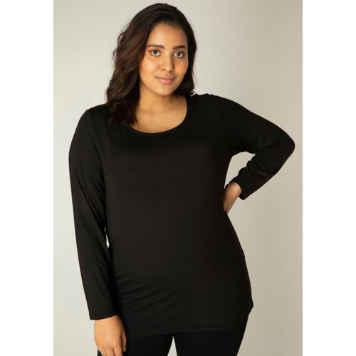 Langarmshirt BASE LEVEL CURVY, Damen, Gr. 50, schwarz, Obermaterial: 96% Viskose, 4% Elasthan, casual, regular fit, Rundhals, Langarm, Shirts, mit Rundhalsausschnitt