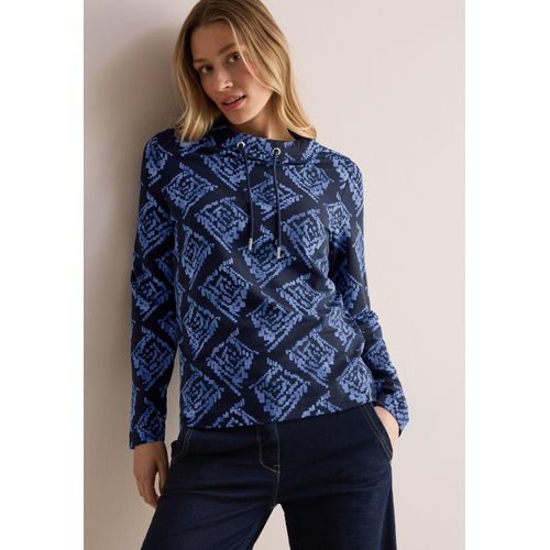 Rollkragenpullover CECIL, Damen, Gr. L (42), blau (universal blau), Strick, Obermaterial: 48% Baumwolle, 48% Modal, 4% Elasthan, bedruckt, casual, regular fit taillenbedeckt, Langarm, Pullover, mit All-Over Print