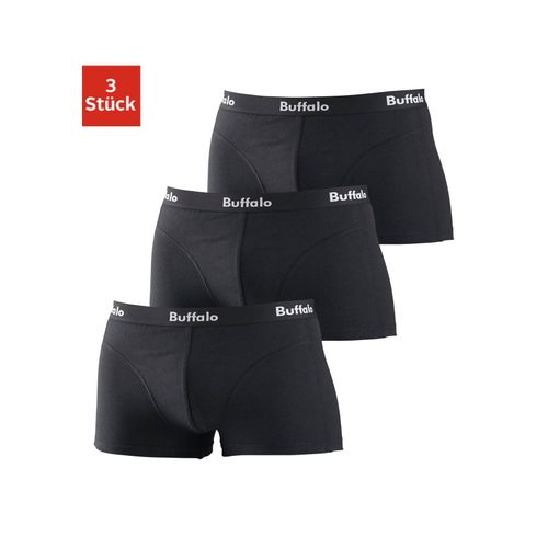 Hipster BUFFALO, Herren, Gr. 5 (M), schwarz (schwarz, schwarz, schwarz), Jersey, Obermaterial: 95% Baumwolle, 5% Elasthan, Unterhosen, knapp sitzende Boxershorts aus Baumwollmischung