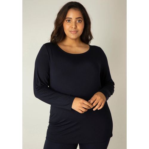 Langarmshirt BASE LEVEL CURVY, Damen, Gr. 54 (56), blau (dunkelblau), Obermaterial: 96% Viskose, 4% Elasthan, casual, regular fit, Rundhals, Langarm, Shirts, mit Rundhalsausschnitt