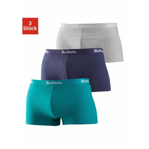 Hipster BUFFALO, Herren, Gr. 7 (XL), blau (navy, türkis, grau, meliert), Jersey, Obermaterial: 95% Baumwolle, 5% Elasthan, unifarben, körpernah, Unterhosen, knapp sitzende Boxershorts aus Baumwollmischung