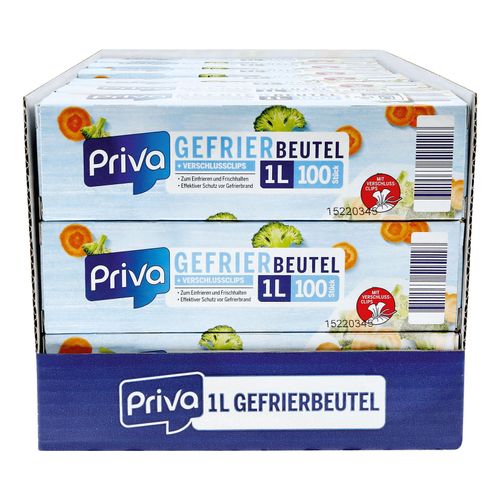 Priva Gefrierbeutel 100 Stück 1 Liter, 21er Pack