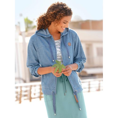 Blouson CASUAL LOOKS, Damen, Gr. 54, blau (blau, bleached), 100% Baumwolle, Langarm, Jacken