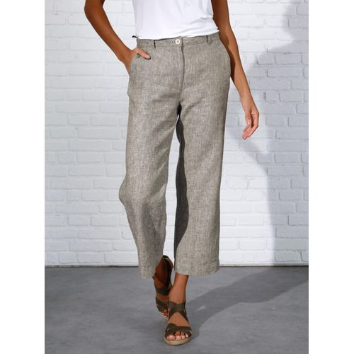 Leinenhose CREATION L PREMIUM, Damen, Gr. 46, Normalgrößen, grün (khaki, weiß, meliert), 100% Leinen, meliert, unifarben, 7/8-Länge, Hosen