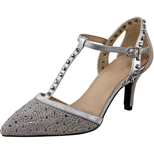 Pumps HEINE, Damen, Gr. 37, silber (silberfarben), Leder, Textil, feminin, Schuhe Spangenpumps