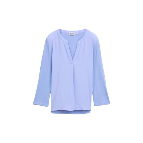 TOM TAILOR Damen 3/4 Arm Shirt aus LENZING™ ECOVERO™, blau, Uni, Gr. S