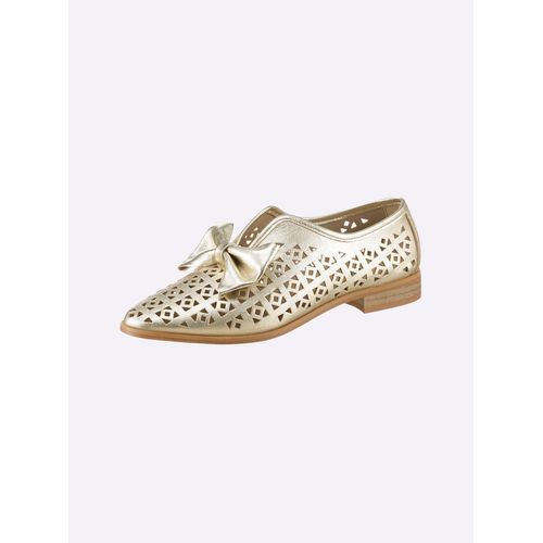 Slipper HEINE, Damen, Gr. 42, gold (goldfarben), Leder, Glattleder, modisch, Schuhe