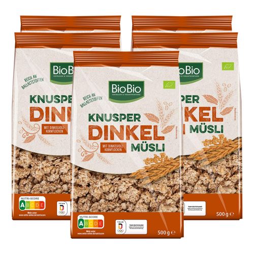 BioBio Knusper Dinkel Müsli 500 g, 5er Pack