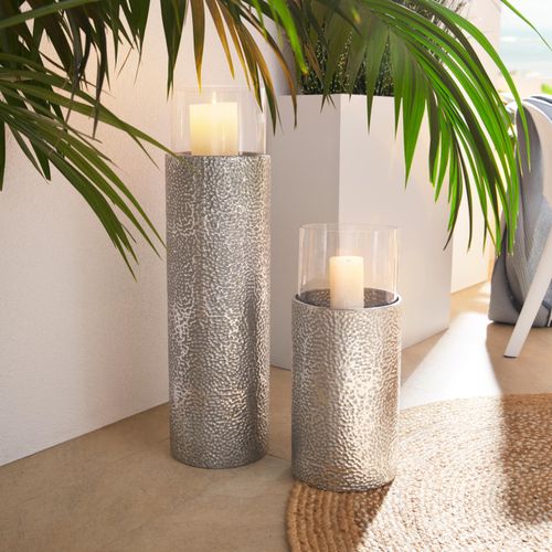 Windlicht HOME AFFAIRE, silber (silberfarben), H:81cm Ø:22cm, Metall, Kerzenhalter, Geschenkartikel, Bodenwindlicht, aus Metall, mit Glaseinsatz, ideal für Stumpenkerzen