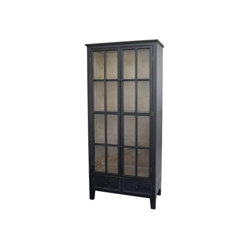 Chic Antique Vitrinenschrank mit Glastüren und Schubladen, 105 x 40 x 200 cm, antique schwarz