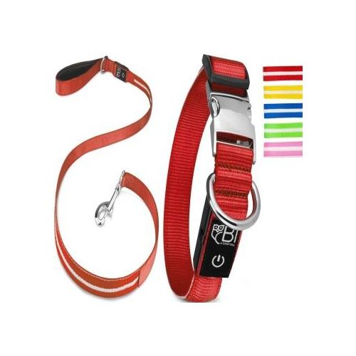 Petsation Leuchthalsband + Leine rot S