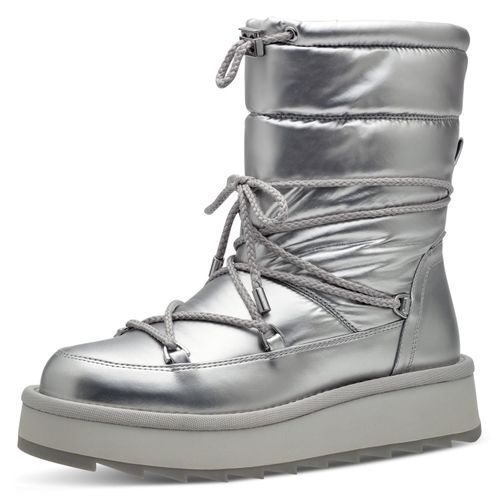 Snowboots TAMARIS, Damen, Gr. 38, silber (silberfarben), Textil, Lederimitat, casual, Schuhe, mit Duo-Tex-Ausstattung und aufgesetzter Schnürung