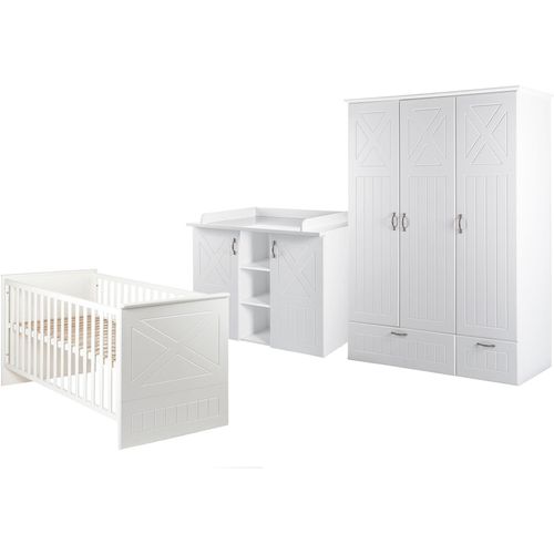 Babyzimmer-Komplettset ROBA, Baby, Gr. Kinderbett, Schrank & Wickelkommode, B/H: 70cm x 140cm, weiß, Kunststoff, MDF, Melamin, Metall, Spanplatte, Stoff, Schlafzimmermöbel-Sets, mit Kinderbett, Schrank und Wickelkommode