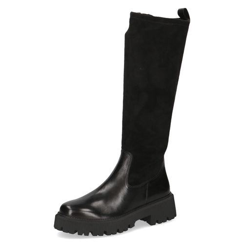 Winterstiefel CAPRICE, Damen, Gr. 36, Normalschaft, schwarz, Leder, Textil, unifarben, Veloursleder, klassisch, Schuhe, Blockabsatz, Stiefel, Langschaftstiefel in bequemer Weite