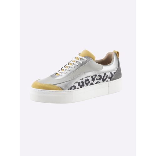 Sneaker HEINE, Damen, Gr. 35, bunt (grau, bunt), Leder, Veloursleder, Glattleder, modisch, Schuhe