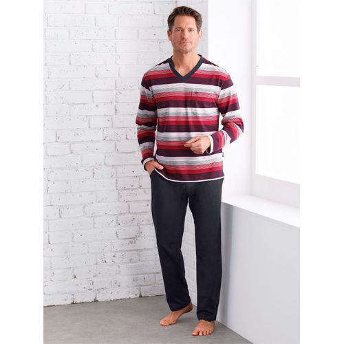 Schlafanzug HAJO, Herren, Gr. 60/62, bunt (marine, rot, geringelt), 62% Baumwolle, 38% Polyester, Homewear-Sets