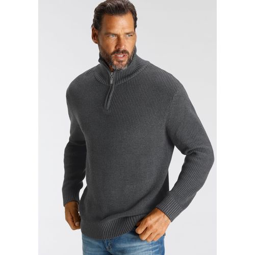 Troyer H.I.S, Herren, Gr. S (44/46), grau (dunkelgrau melange), Strick, Obermaterial: 50% Baumwolle, 50% Polyacryl, meliert, Basic, normal, Langarm Rippstrickbündchen, Pullover, mit Logo-Reißverschluss, Topseller