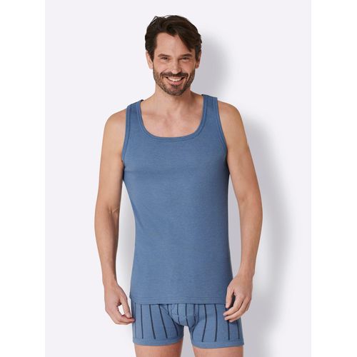 Unterhemd WÄSCHEPUR, Herren, Gr. 7, Normalgrößen, blau (hellblau, geringelt), 75% Baumwolle, 25% Polyester, ärmellos, Unterhemden