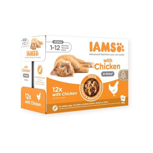 Iams Nassfutter für Kätzchen - Huhn in Soße 85g (12er-Pack)