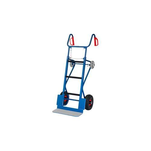 Gerätekarre Fetra 11050, bis 400 kg, Treppensterne, Tragholm, Spanngurt, höhenverstellbarer Griffbügel, Luftbereifung, H 1300 mm, Stahl