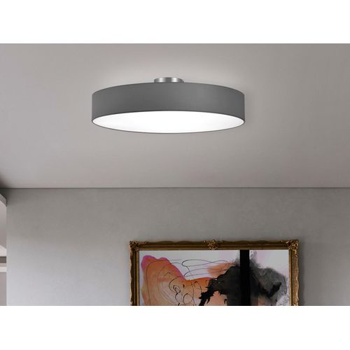 LED Deckenlampe mit Stoffschirm Grau Ø 65cm, große Flurlampe, Schlafzimmerlampe