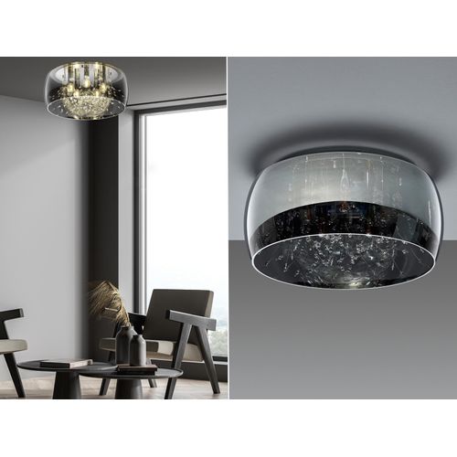 LED Deckenleuchte mit Glasschirm Rauchglas Optik & Kristallbehang Galerie Lampen