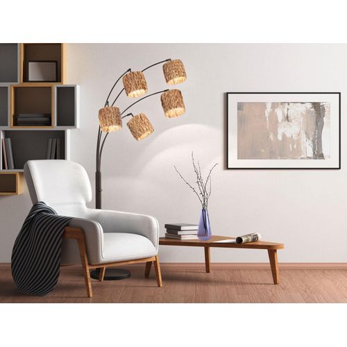 Fischer & Honsel Hyazinthe Stehleuchte 5-fach E14 schaltbar Lampenschirm Wasserhyazinthe natur sandschwarz 40444