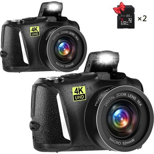 Fine Life Pro 4K Ultra HD hochauflösende Einsteiger-Digitalkamera (2 Stück) Kompaktkamera 48 Megapixel, kompakte 4K Digital Pocket Kamera für Einsteiger und Reisende