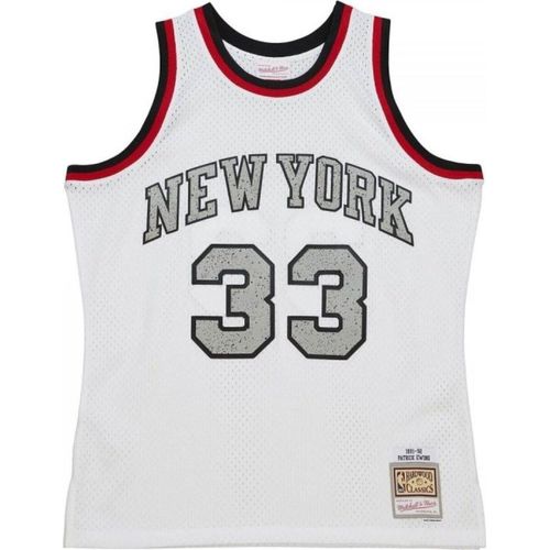 Mitchell und Ness T-Shirt Nba Cracked Cement Swingman Jersey Knicks 1991 Patrick Ewing TFSM5934NYK91PEWWHIT