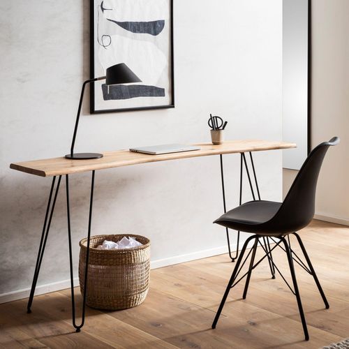 Schreibtisch FineBuy Bürotisch 150 cm Akazie Massivholz Computertisch Baumkante