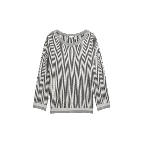 TOM TAILOR Damen Plus Size - Pullover mit Fischgrätenmuster, grau, Fischgrät, Gr. 50