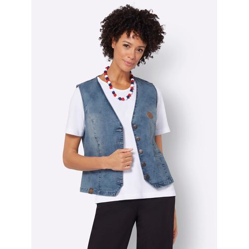 Jeansweste CASUAL LOOKS, Damen, Gr. 42, blau (blau, bleached), 81% Baumwolle, 17% Polyester, 2% Elasthan, unifarben, Westen
